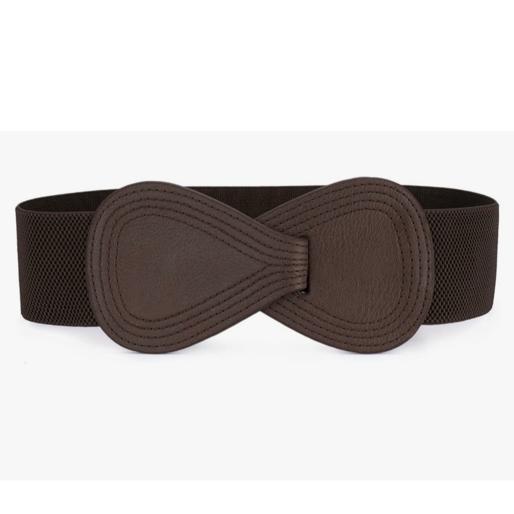 Interlock Buckle 8-shaped Faux Leather Elastic Cinch Waistband Belt